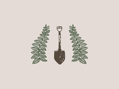 Landscape brown ferns green handdrawn landscape landscaper logo mark shovel