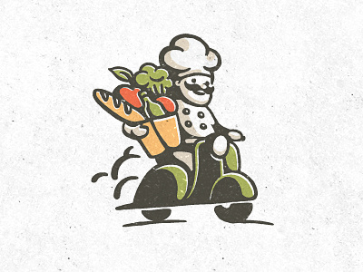 Personal chef chef cook food handmade identity illustration logo moped motorbike motorcycle retro vintage