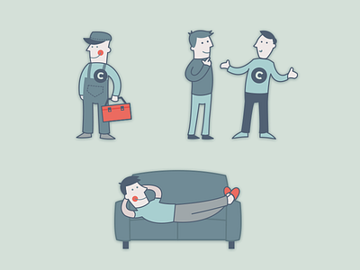 Different people for a »How to« graphic conversation couch craftsman hat illustration man relaxing sofa vector