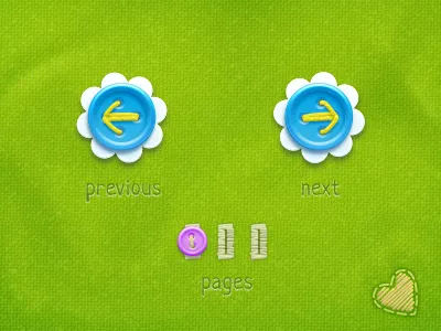 Pagination app arrow button green heart next page previous string texture thread
