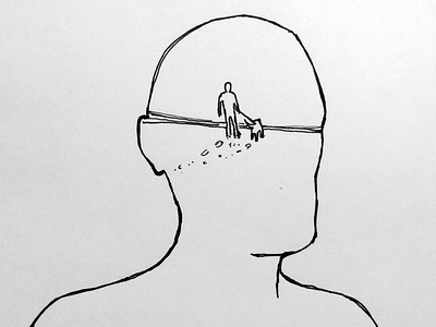 Memories dog doodle head human ink line memories paper pen sketch