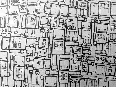 Sardines detail doodle drawing ink paper pattern pen robots sketch