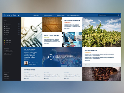 Science Portal blue bootstrap dashboard fullscreen grid portal science ui ux video