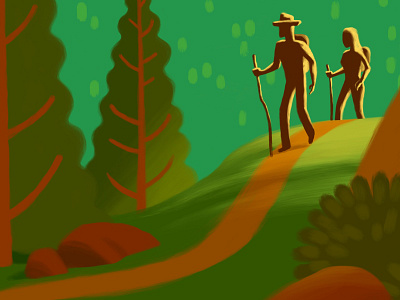 Hikers WIP hikers illustration ipad landscape mountains nature painting trees wip