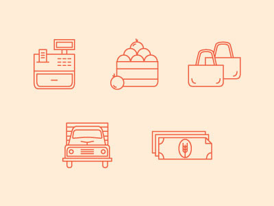 Farmer's Market Icons bag farm farmers market food market money register truck
