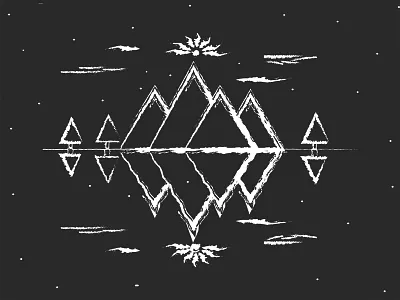 Reflection black and white illustration illustrator mountains reflection sun white