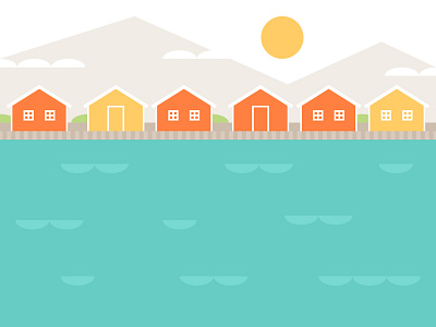 Fishing Village fishing game house illustration mountains ocean scandinavian sea village water