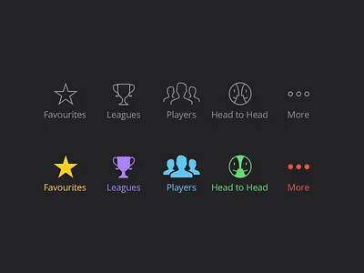 Sports App Tab Icons app favourites head to head icons ios leagues open sans players sports tab bar ui