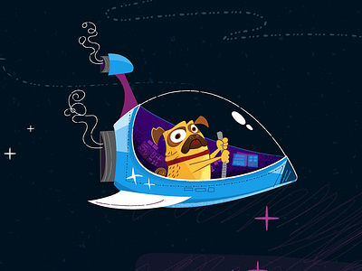 Dogs In Space 2 cartoon dog humor pug space spaceship vector