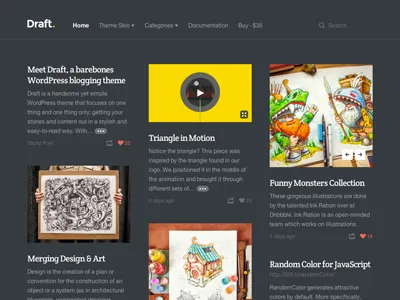 Draft Responsive WordPress Blogging Theme blog dark gallery grid like masonry navigation search share theme website wordpress