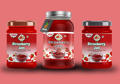 Strawberry Jam label Design box deisgn jam label jar deisgn label design packaging designn strawberry jam label design strawberry packaging