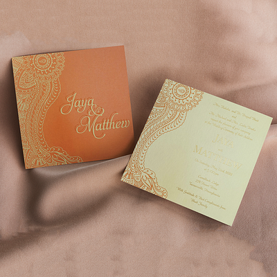 Shimmery Screen Printed Wedding Invitation : C-Atomic Tangerine floral theme wedding cards