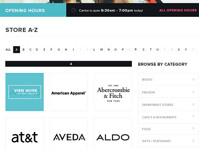 Store A-Z Page centre homepage proximanova shopping store ui web webdesign