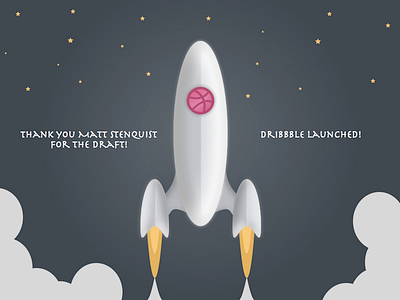 Dribbble Launched clouds debut drafted first shot flames illustration invitation rocket stars thanks