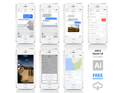 iOS 8 - Messages UI - Vector Free Download ai apple design download freebie ios 8 ios8 iphone ui ui kit vector