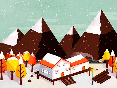 snowy autumn autumn illustration snow snow fall train trees winter