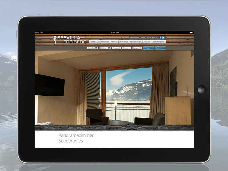 Seevilla Website draft subsite animation hotel lake nature parallax tourism website