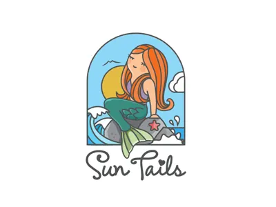 Sun Tails beauty cute girl illustration logo mermaid sea sun