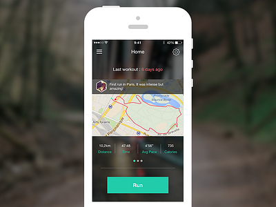 Running App - Home screen app home screen ios iphone map mobile app running ui ux