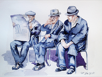 monologue art oldman watercolor