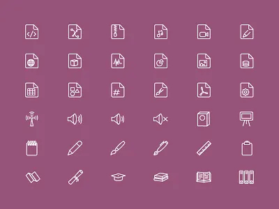 LineIconSet Part 8 books clipboard documents education files format icons illustration pen sound vector video