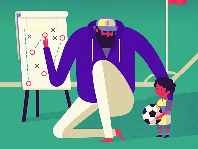 Competitive Parent ball boy dad flag football grass man pitch son tactics