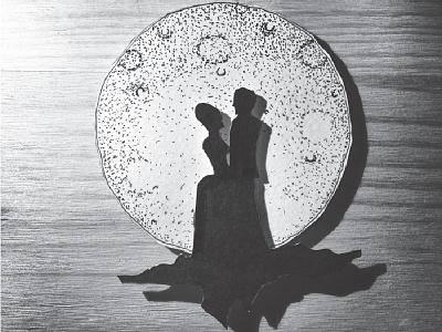 Romance by the Moon couple handcut handdrawn illustration ink microns papercutting silhouettes xacto