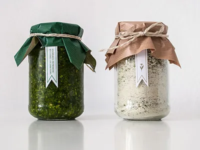 WILD GARLIC SALT & PEPPER II brown canning jar cardboard eco green jar jute natural colours nature organic passion spring