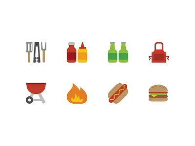 BBQ Icons apron beer burger fire flat grill hotdog icon ketchup mustard tongs