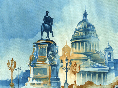 SPb architecture cathedral city lanterns monument st. isaac st. petersburg watercolor