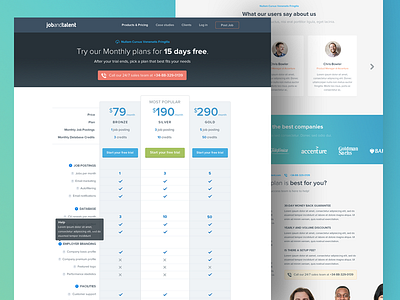 Plans & pricing page + FAQ @ jobandtalent analytics clean faq flat green grey plan pricing web design white