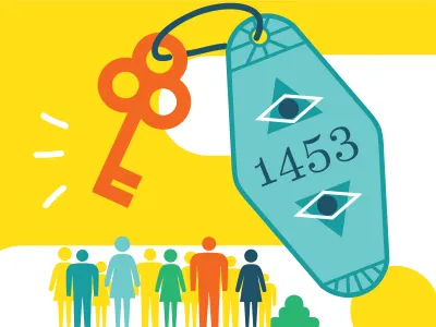 Friends Book Hotel friends group hotel illustration key people room