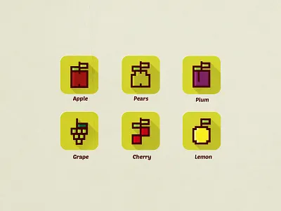 Pixel Fruit Icon Set design flat fruit icon illustrator long shadow pixel simple