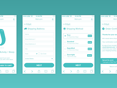 Fitbit checkout sketches cart checkout ecommerce fitbit ios mobile shipping ui ux web wireframes