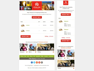 Responsive Cart Abandonment Email abandon camping cart email hiking outdoor products responsive shopping