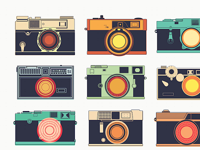 retro cameras cameras complex flat graphic illustration mechanical pop art retro