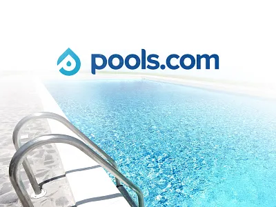 Pools.com logo blue drop icon logo mark negative space pools pools.com water
