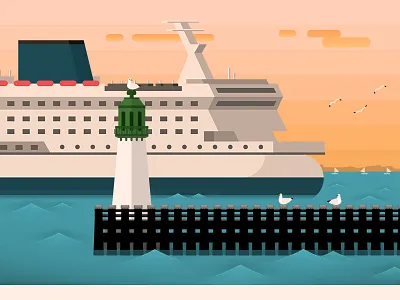 To the port 3 cruise ferry harbor lighthouse port sea seagull ship