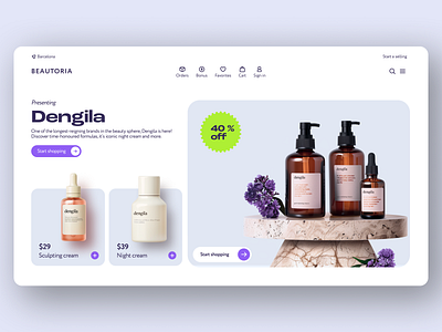 Website for cosmetics, beauty, skincare ecommerce beauty beautybrand cleandesign cosmetics ecommercedesign luxury makeup marketplace minimalism natural shop skincare store ui ux violet website