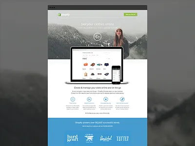 Shopify sell page background image blue green logos sell shopify video website