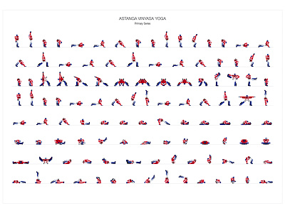 ASTANGA VINYASA YOGA Primary Series blue illustration poses red transformers yoga