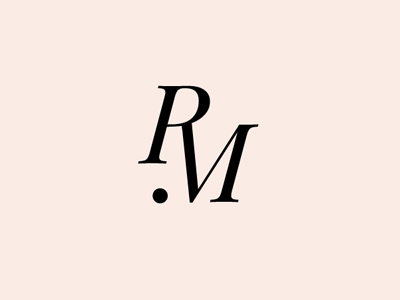 RM initial logo monogram pink serif type typography