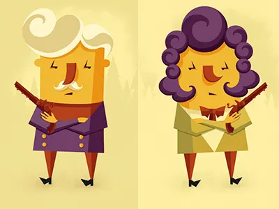 Duel of Alexander Pushkin and Georges d'Anthès characters cute duel flat illustration