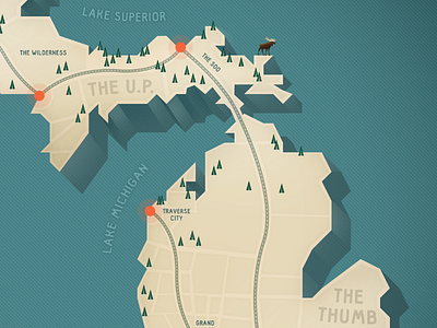 Michigan Map 3d cartography map michigan michigander road trees up upper peninsula wip