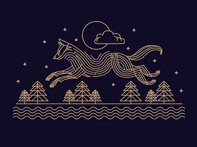 Night Time Run forest illustration night river wolf