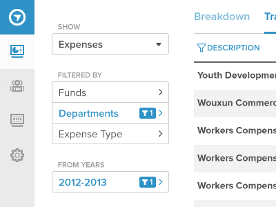 Table css filters html icons navigation opengov table wip