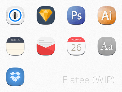 Flatee (WIP) 1password calendar dropbox font book icon illustrator mail notes photoshop sketch