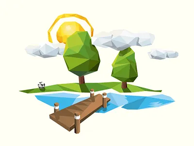idyll ball cloud hill idyll idyllic lake low poly lowpoly poly sun tree water