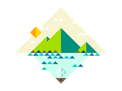 The Trisland ben stafford boat geometric illustration island mountains sea shapes triangles