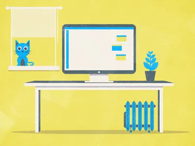 Home Computer cat desk vector mac monitor plant radiator window
